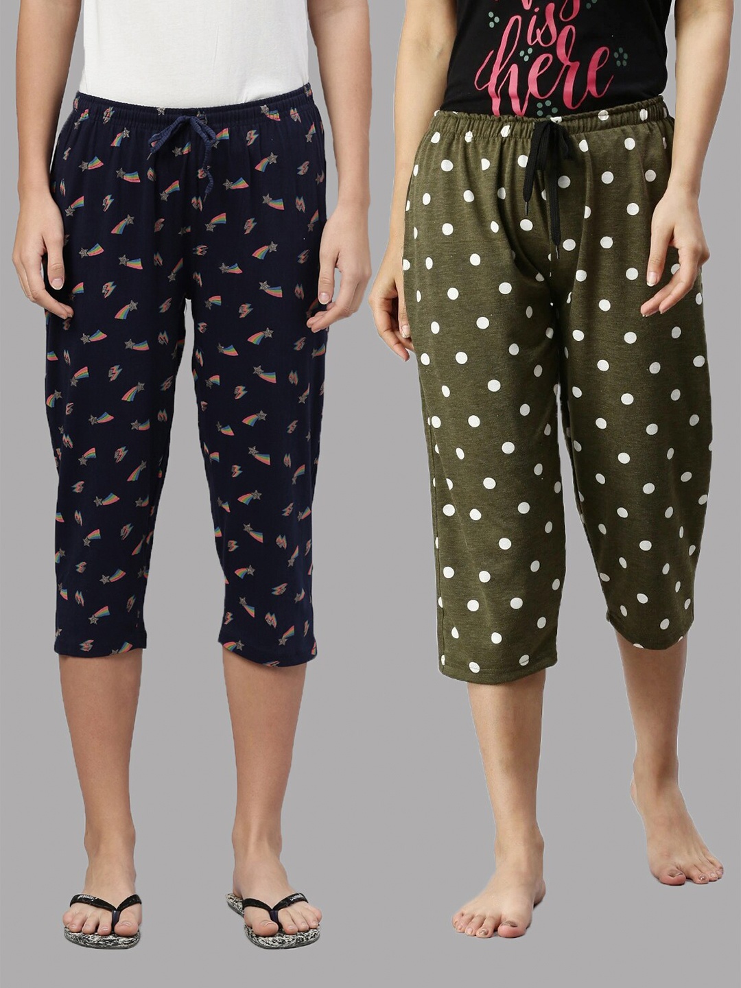 

Kryptic Women Pack Of 2 Navy Blue & Green Printed Capris