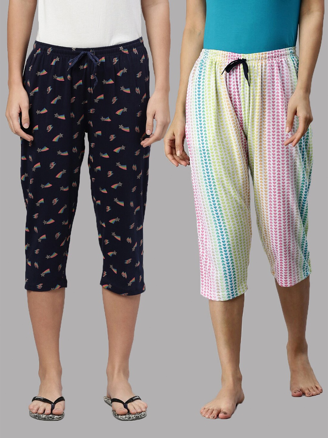 

Kryptic Women Pack Of 2 Navy Blue & Pink Printed Capris