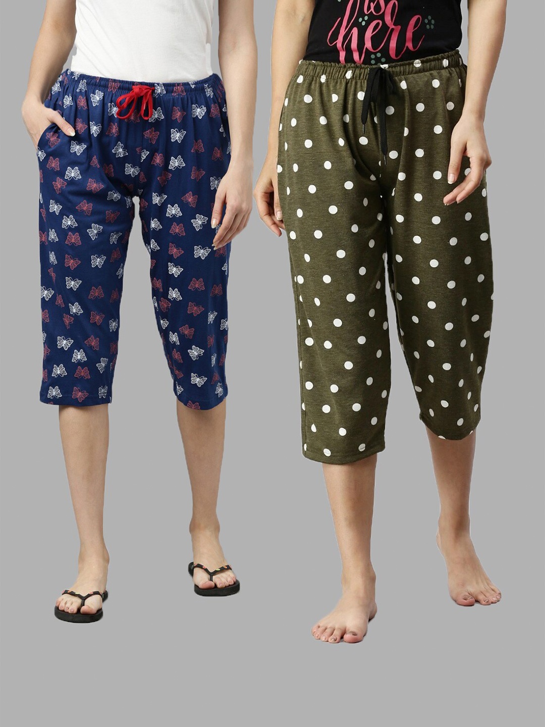 

Kryptic Women Pack Of 2 Printed Lounge Capris, Navy blue