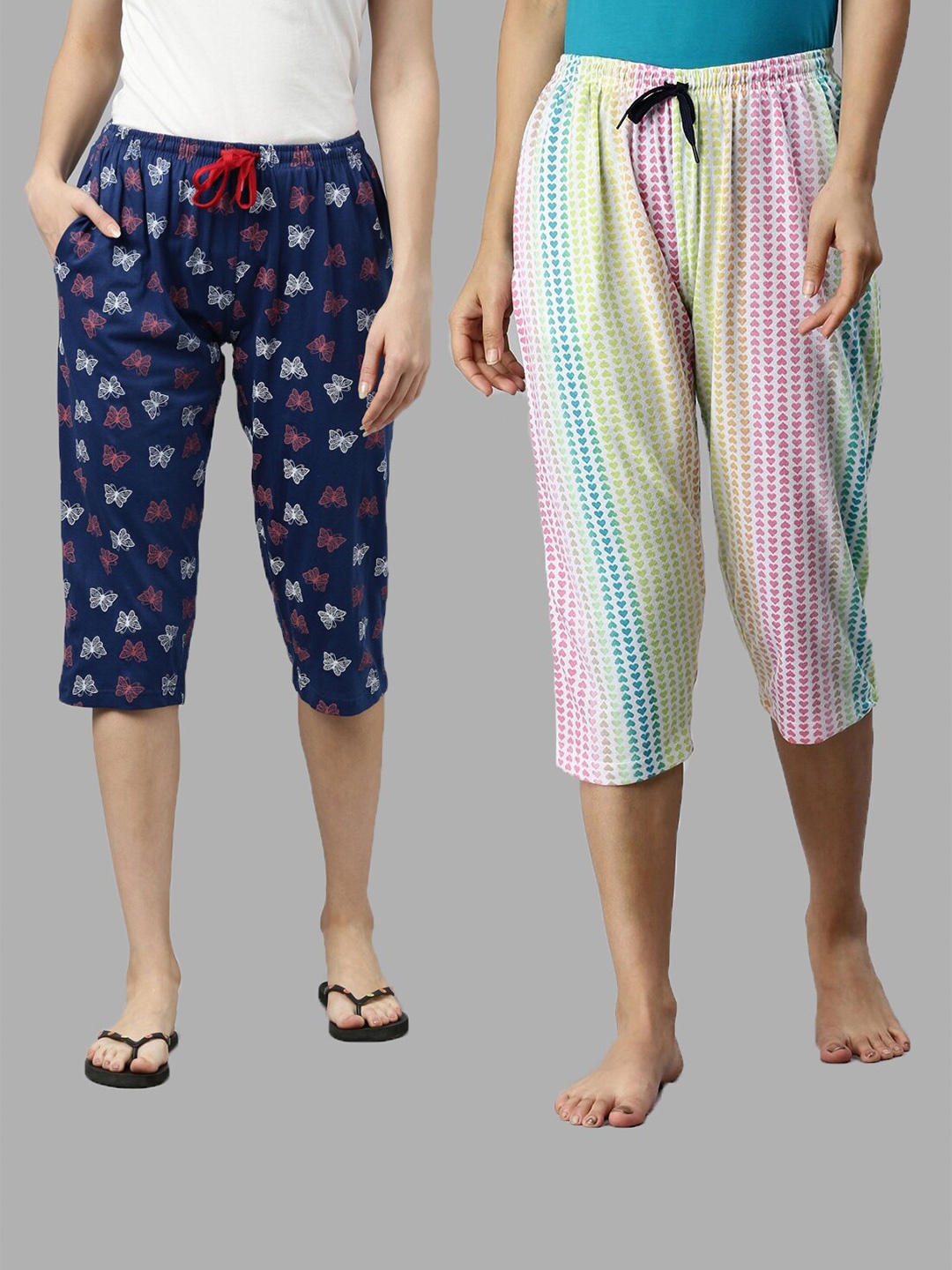 

Kryptic Women Cotton Pack Of 2 Printed Capris, Navy blue