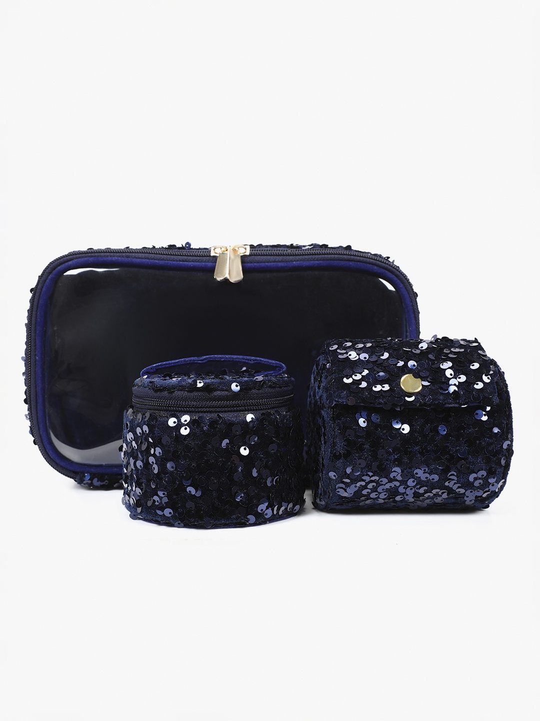

Vdesi Set Of 3 Navy Blue Self Design Jewellery Organisers