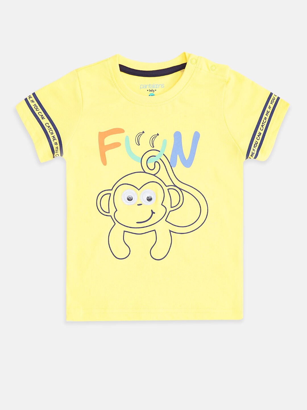 

Pantaloons Baby Boys Yellow & Black Printed Applique Pure Cotton T-shirt