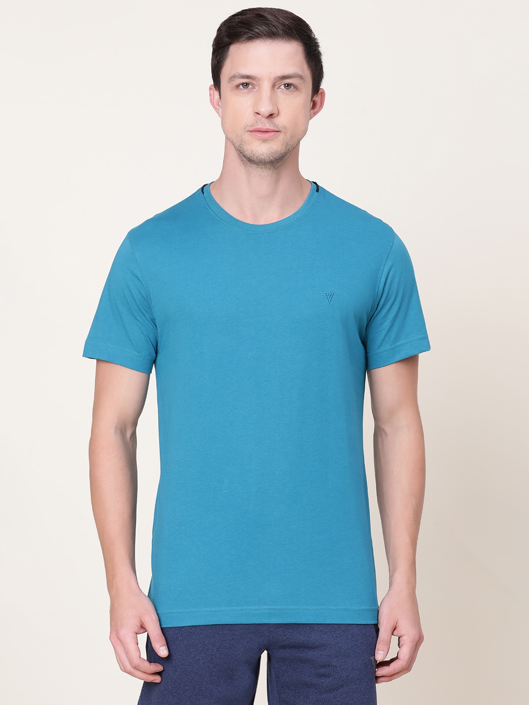 

Van Heusen Athleisure Solid Smart Tech Easy Stain Release Pure Cotton Lounge T-Shirt, Teal