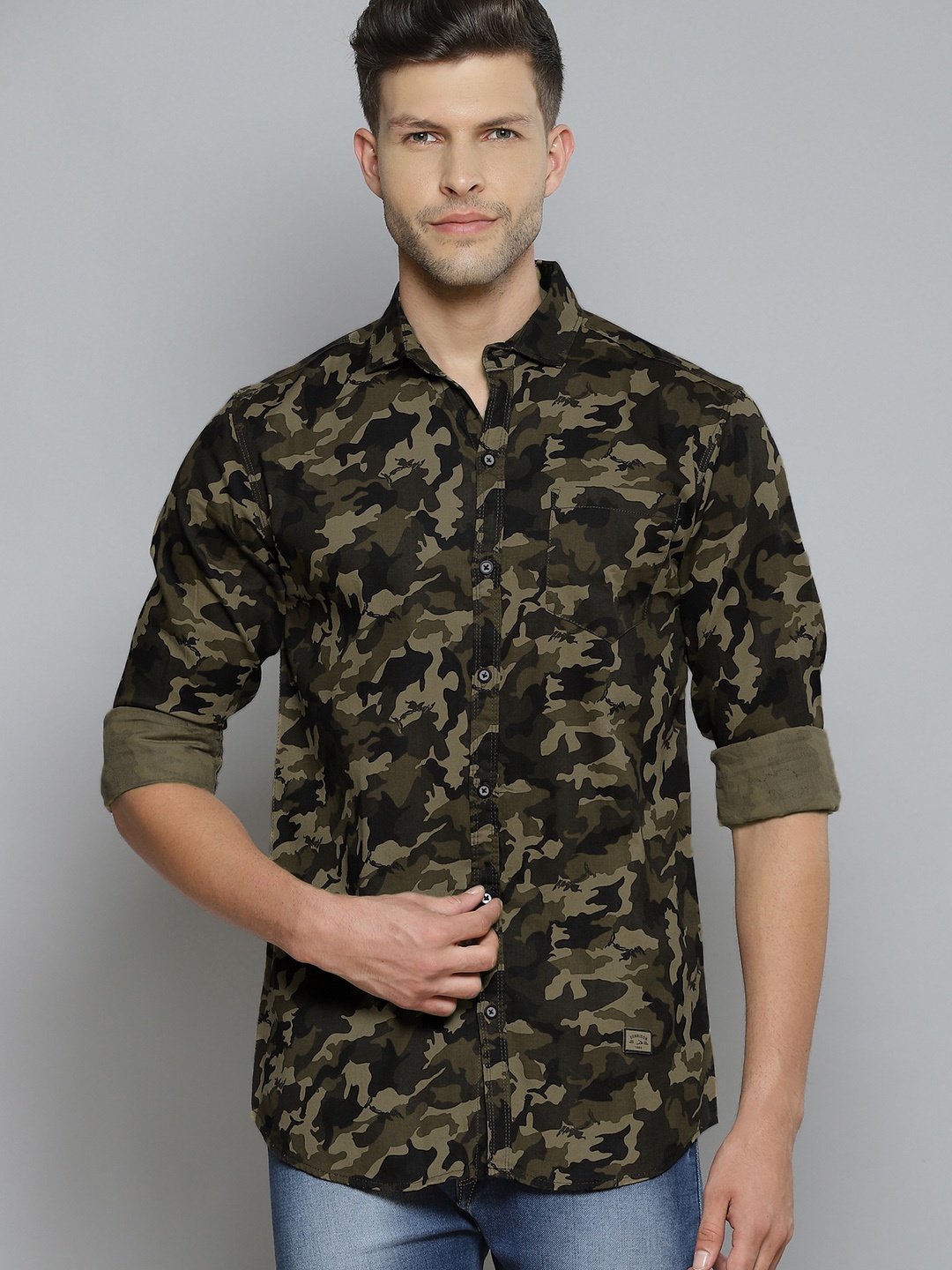 

DENNISON Men Green Smart Slim Fit Opaque Camouflage Printed Casual Shirt