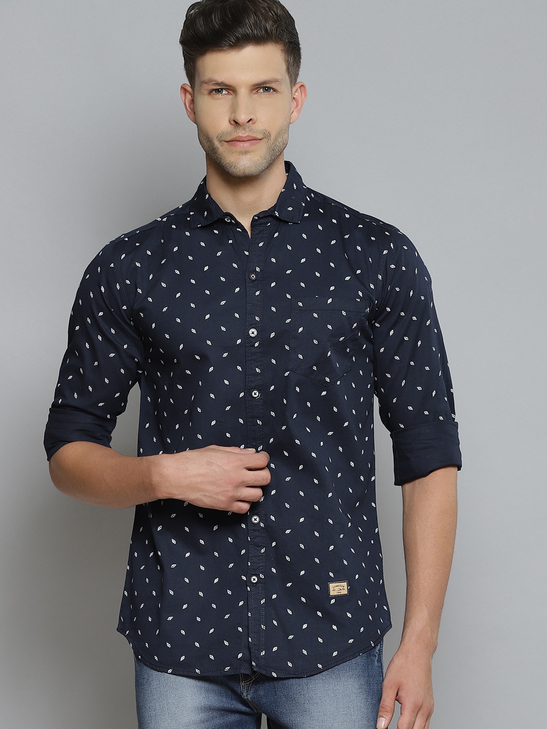 

DENNISON Men Navy Blue Smart Slim Fit Opaque Printed Casual Shirt