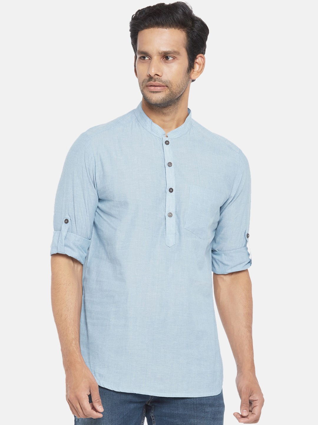 

indus route by Pantaloons Men Blue Patchwork Kurta