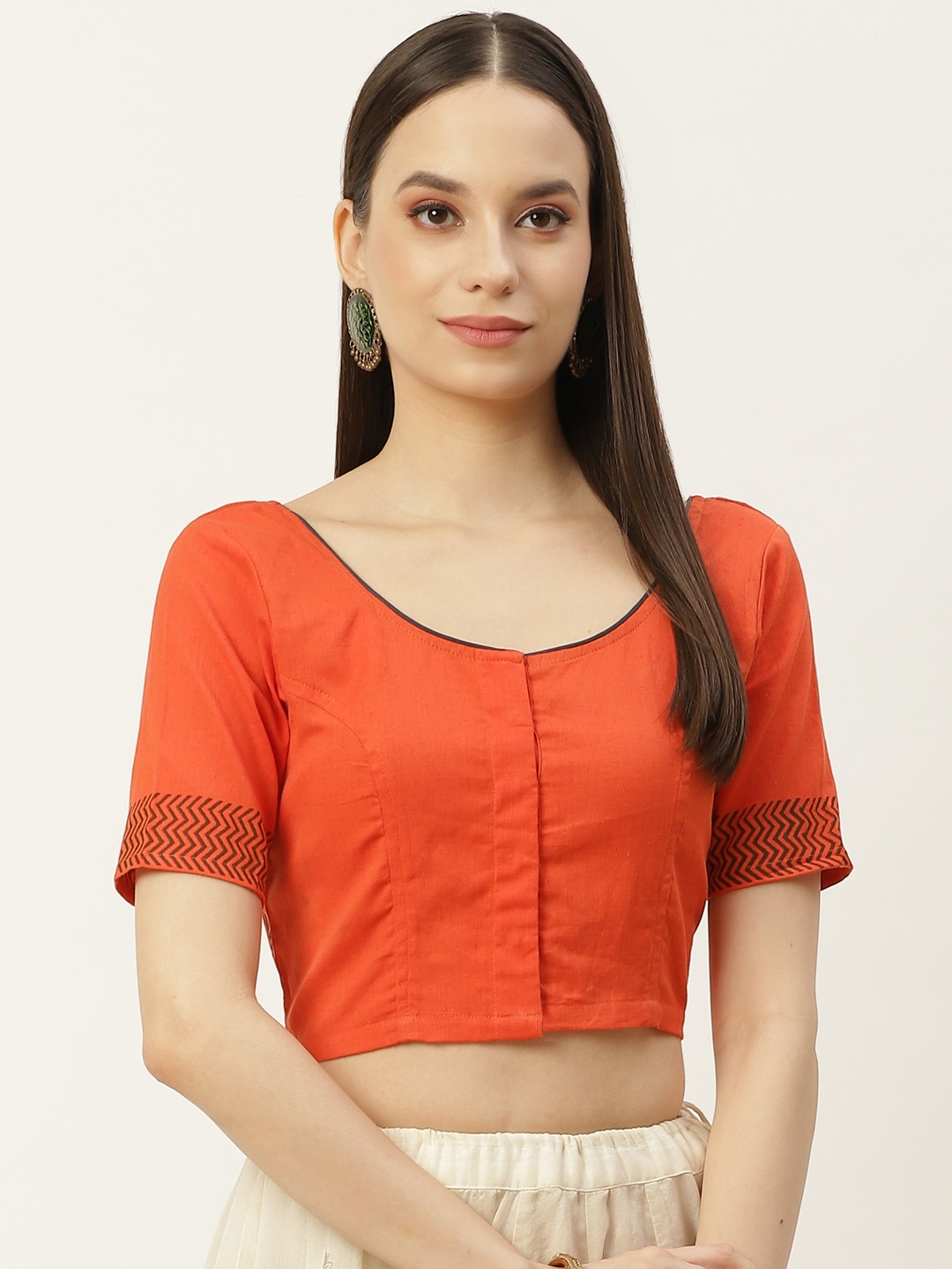 

Molcha Women Rust-Coloured Non Padded Cotton Saree Blouse