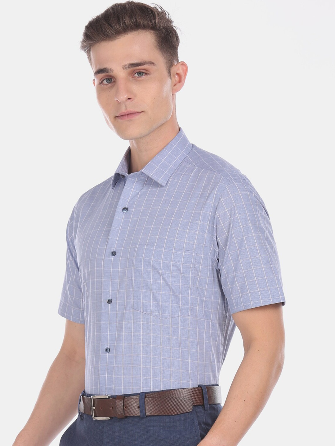 

Arrow Men Blue & White Checked Cotton Formal Shirt