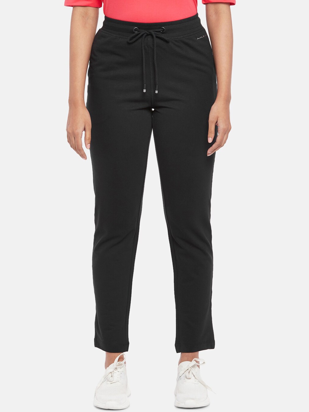 

Ajile by Pantaloons Women Black Solid Pure Cotton Track Pants