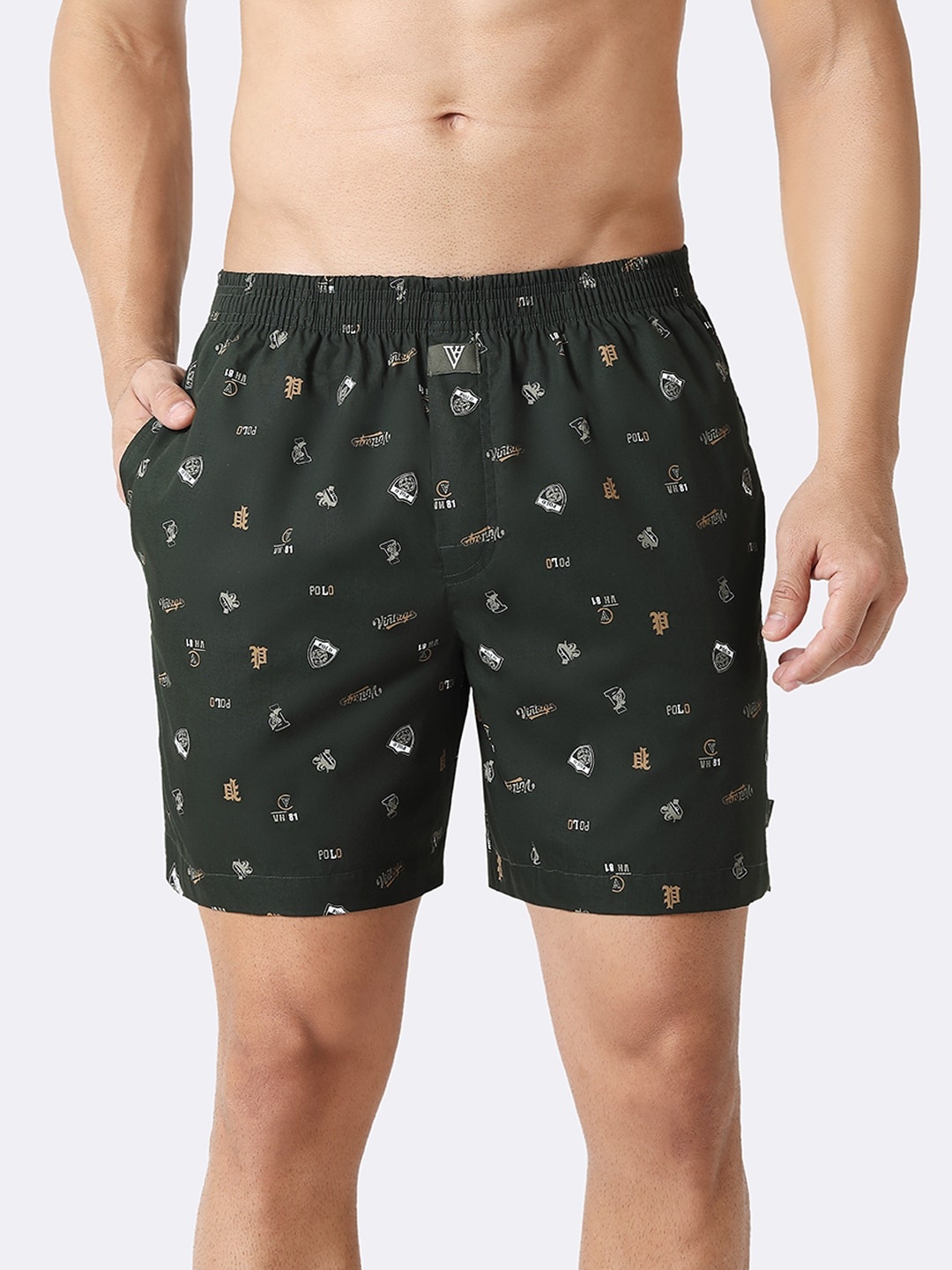 

Van Heusen Men Printed Elasticized Waistband Printed Boxer Shorts, Black