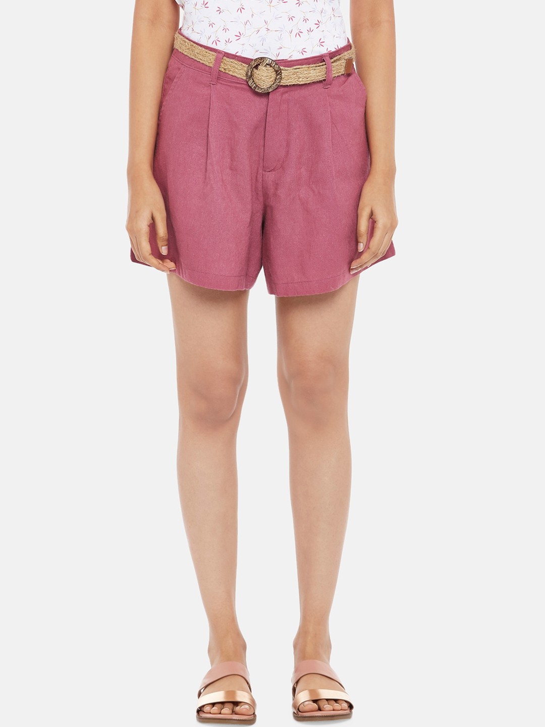 

Honey by Pantaloons Women Mauve Linen Regular Shorts