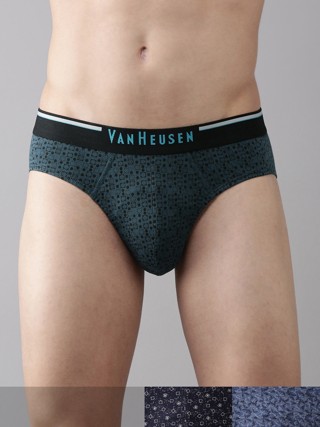 

Van Heusen Men Pack of 3 Printed Pure Cotton Antibacterial Basic Briefs 8905325810797, Navy blue