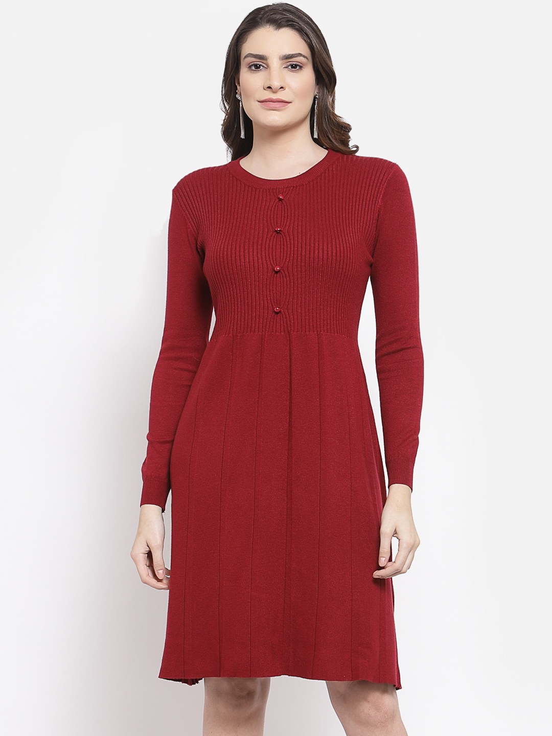 

Mafadeny Maroon A-Line Dress