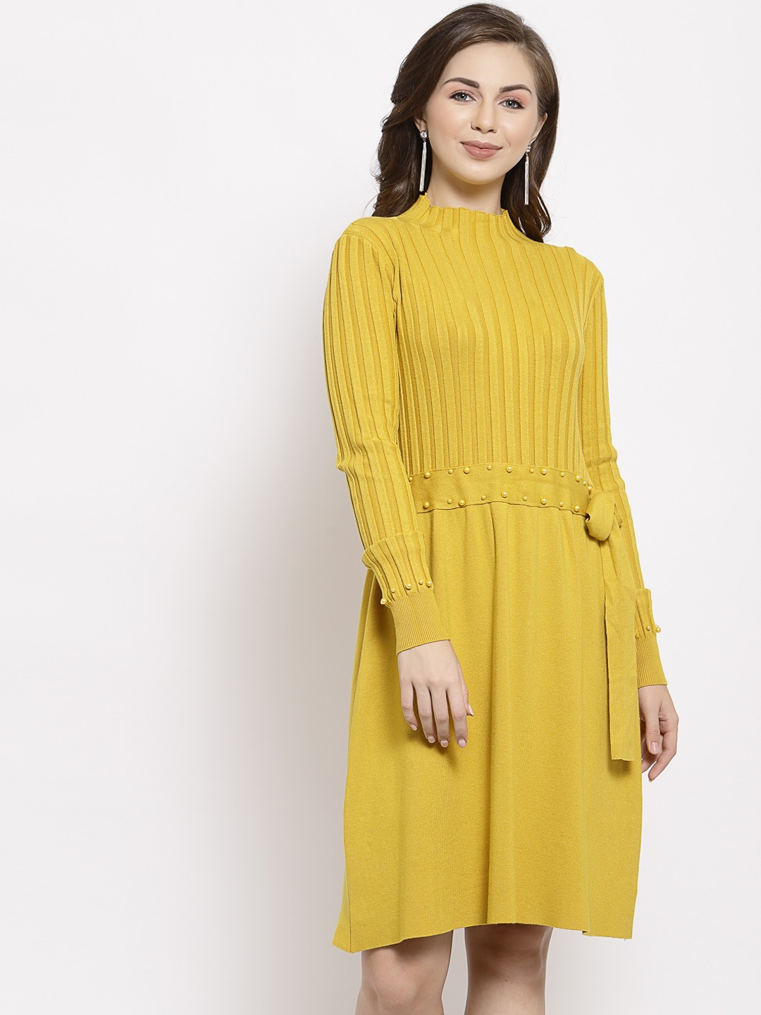 

Mafadeny Mustard Yellow A-Line Dress