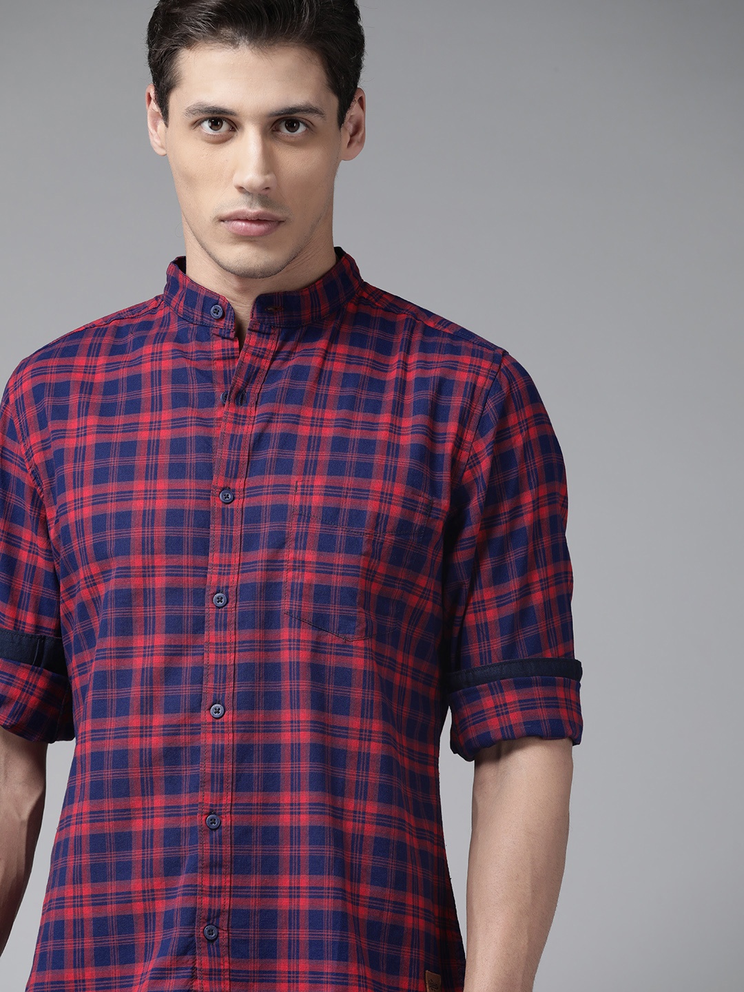 

Roadster Men Navy Blue Tartan Checks Opaque Pure Cotton Checked Casual Shirt