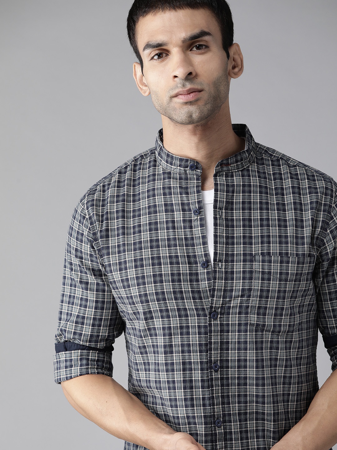 

Roadster Men Green & Navy Blue Cotton Tartan Checks Opaque Checked Casual Shirt