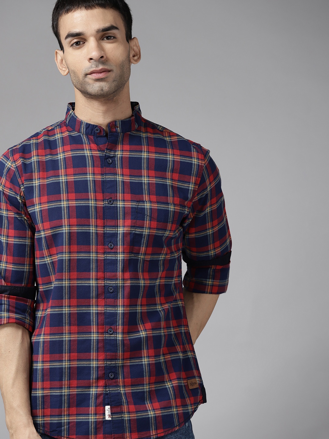 

Roadster Men Navy Blue & Red Cotton Tartan Checks Sustainable Casual Shirt