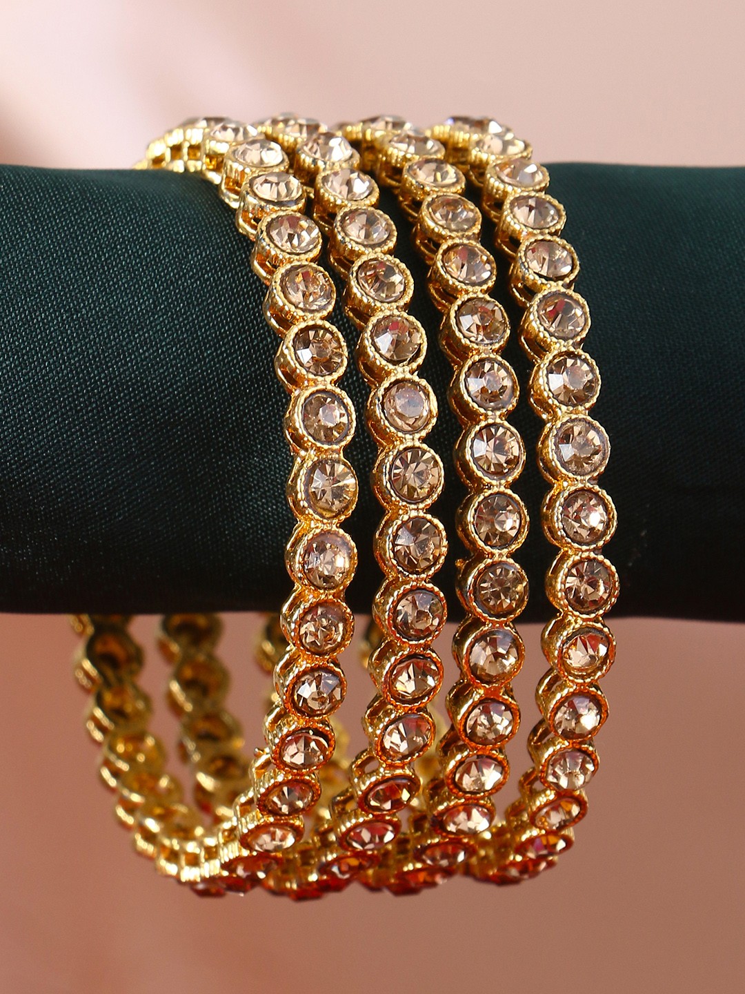 

Adwitiya Collection Set of 4 24 CT Gold-Plated Stone-Studded Handcrafted Bangles