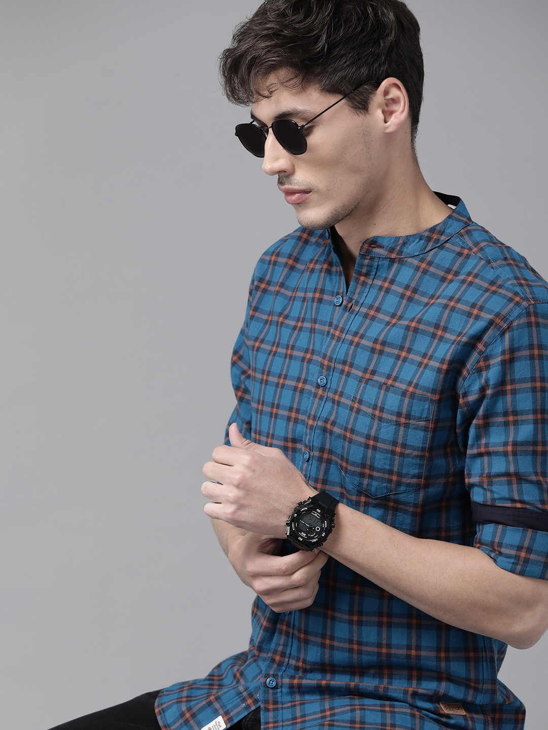 

Roadster Men Navy Blue Grid Tattersall Checks Checked Sustainable Casual Shirt