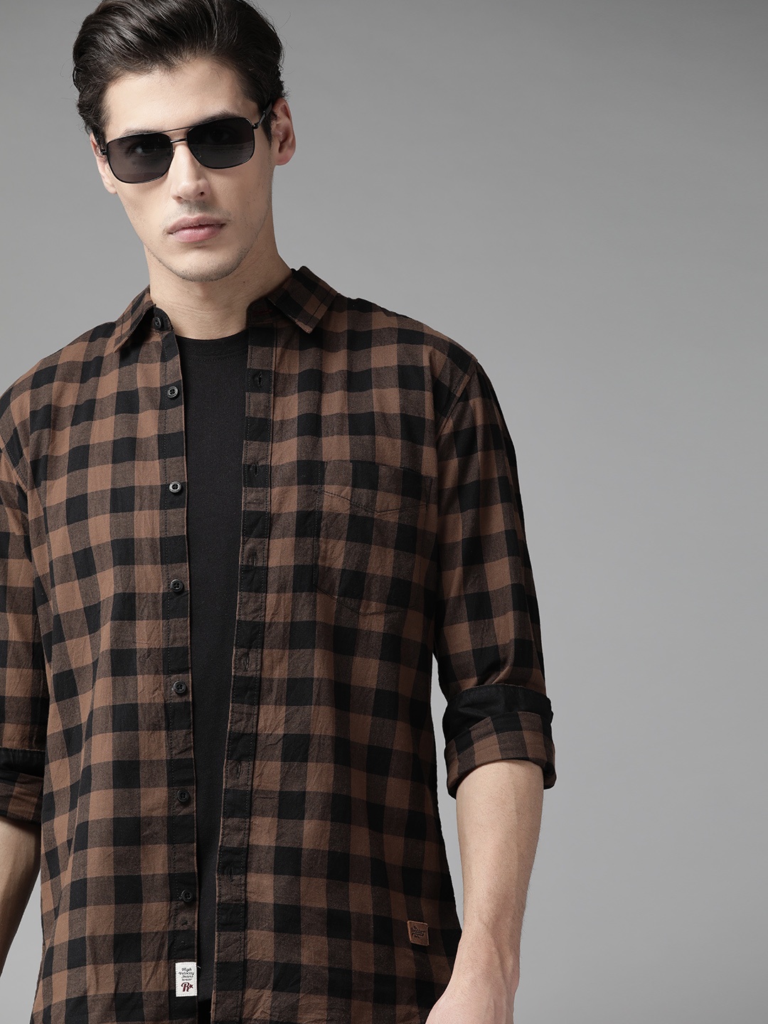 

Roadster Men Brown & Black Buffalo Checked Pure Cotton Sustainable Casual Shirt