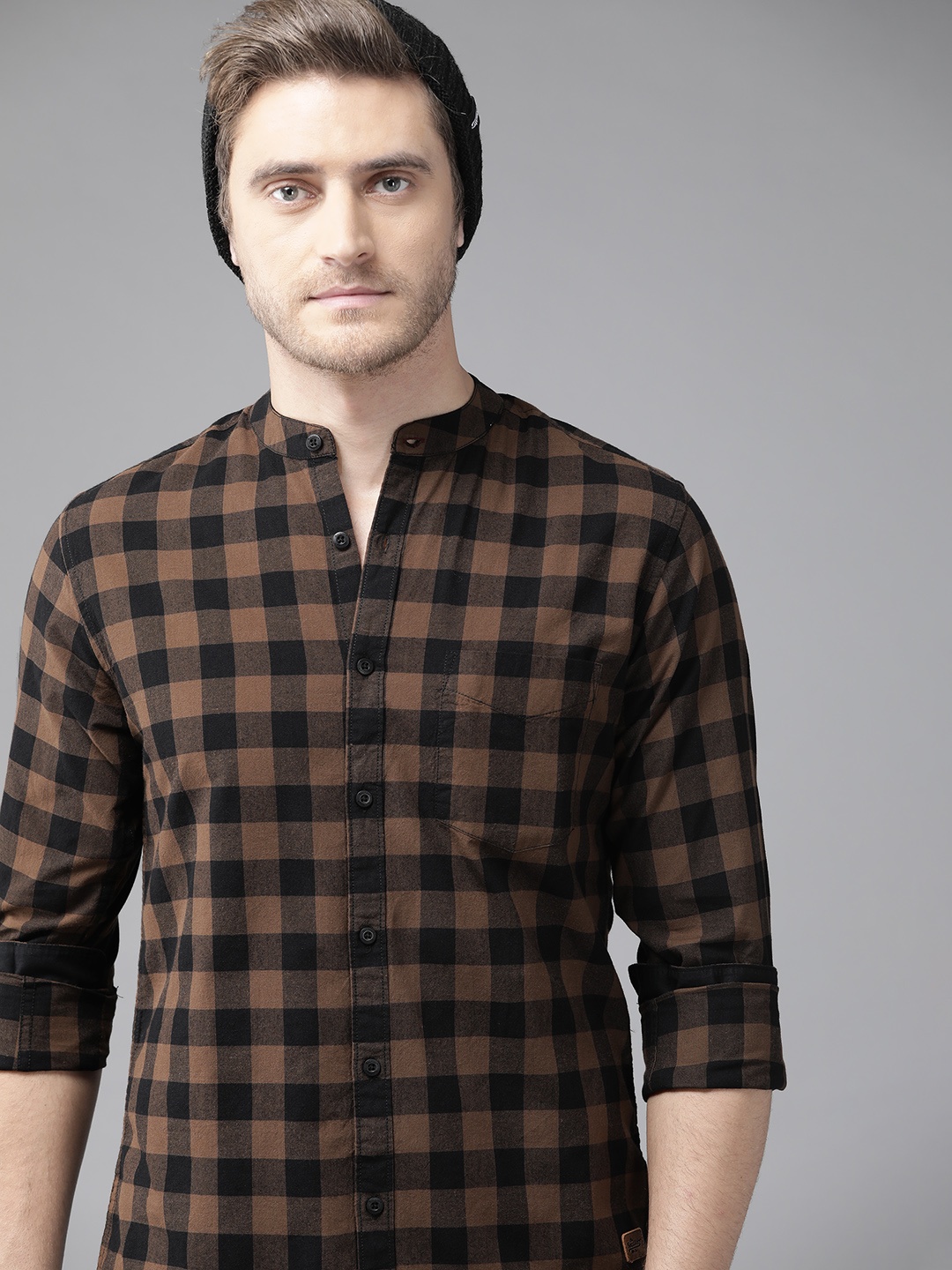 

Roadster Men Brown & Black Pure Cotton Tartan Checks Sustainable Casual Shirt