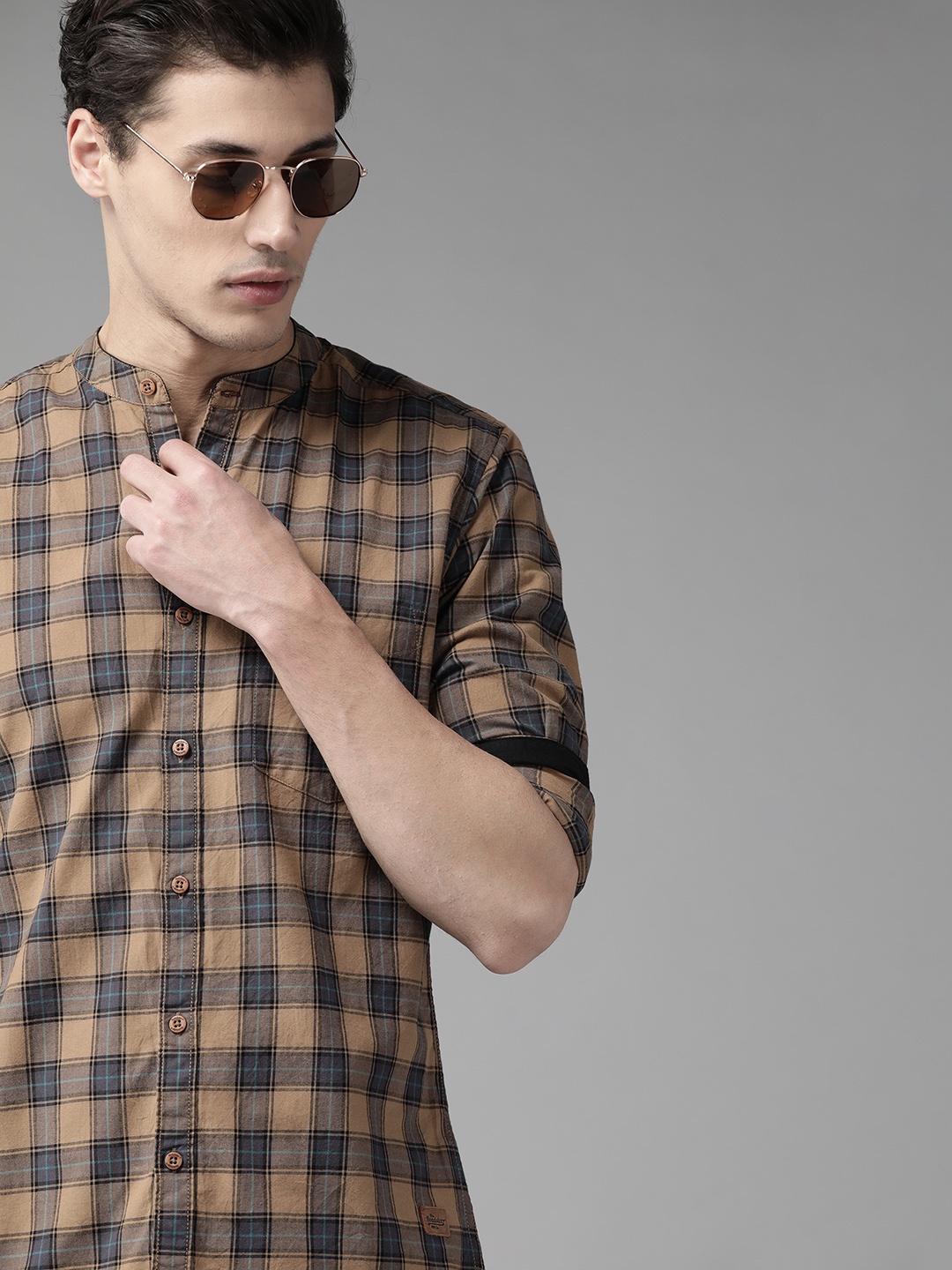 

Roadster Men Brown Tartan Checked Pure Cotton Sustainable Casual Shirt