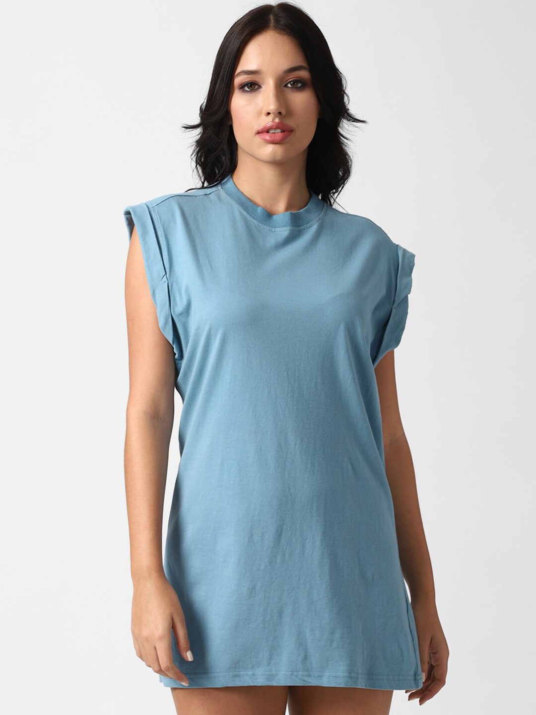 

FOREVER 21 Women Blue Pure Cotton T-shirt Mini Dress