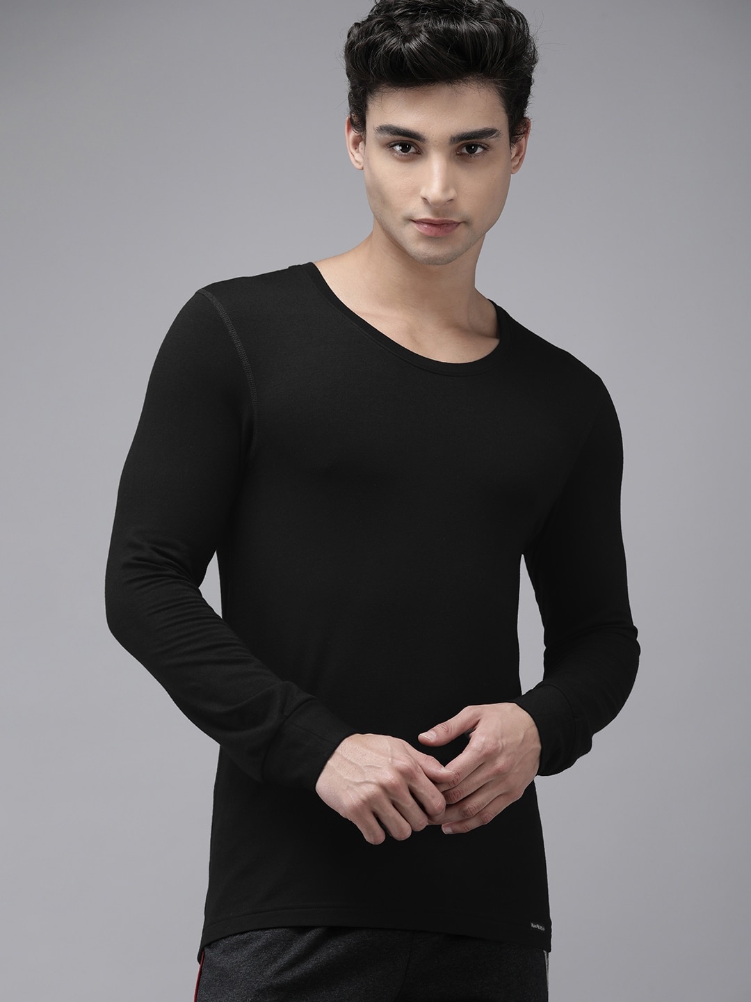 

Van Heusen Men Solid Warmtech Low Neck Thermal Top, Black