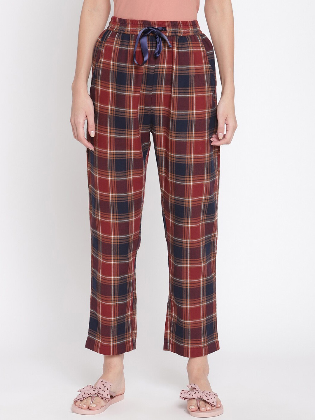 

COASTLAND Women Maroon & Navy Blue Checked Cotton Lounge Pants
