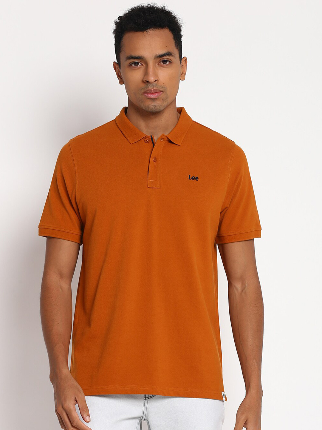 

Lee Men Rust Polo Collar Cotton T-shirt
