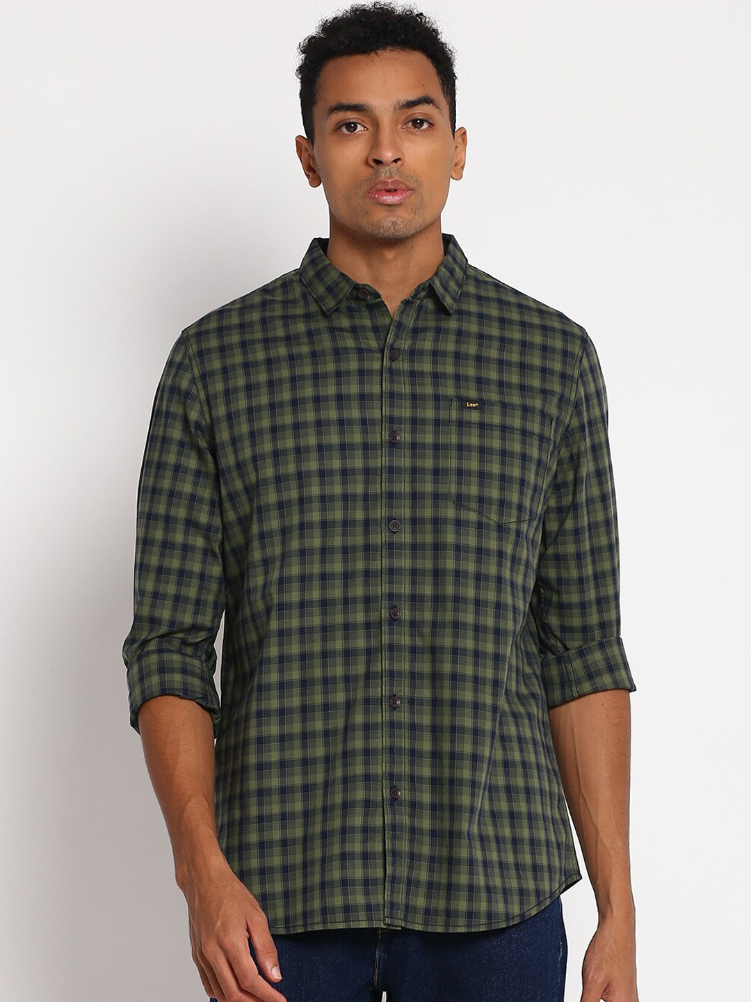 

Lee Men Green & Black Slim Fit Tartan Checks Opaque Cotton Casual Shirt