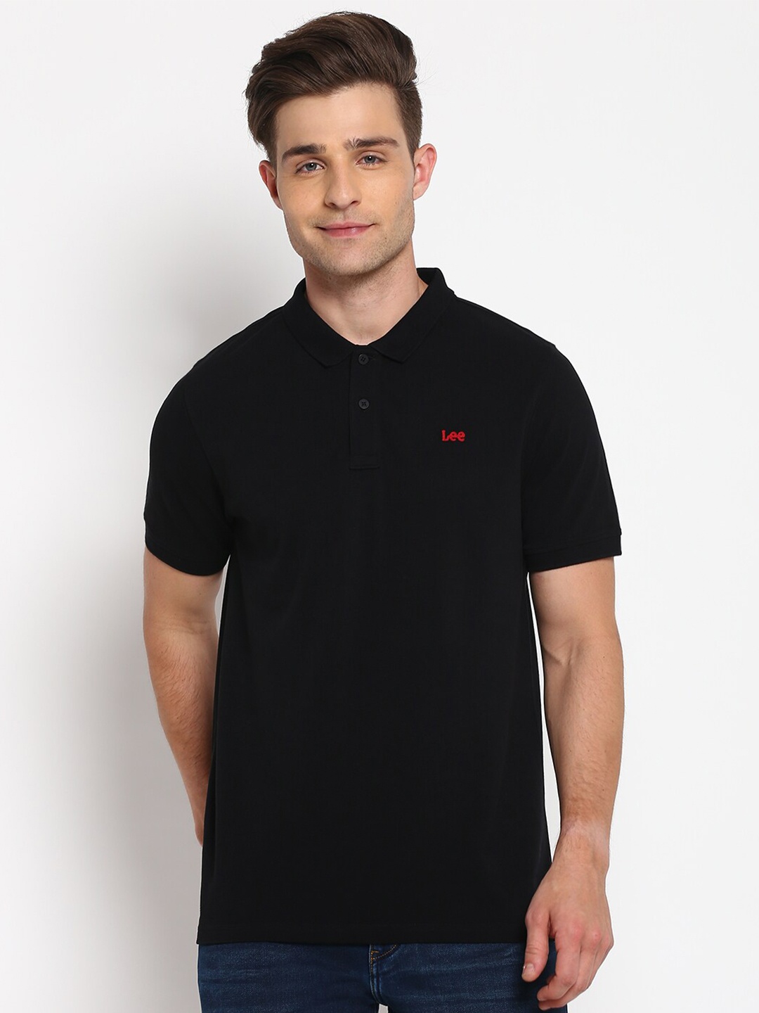 

Lee Men Black Polo Collar Cotton T-shirt