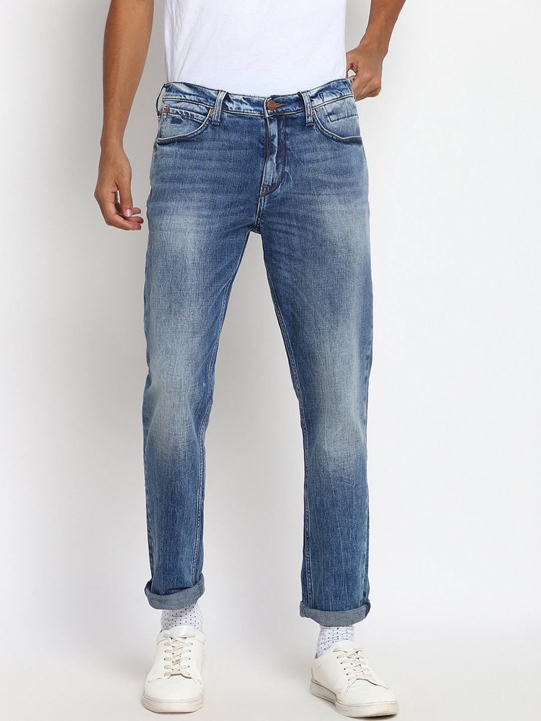 

Lee Men Blue Solid Skinny Fit Low Distress Heavy Fade Jeans