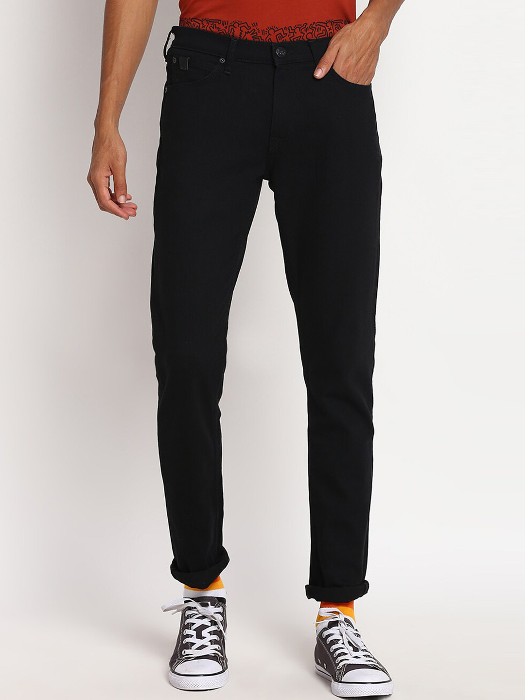 

Lee Men Black Solid Skinny Fit Low Distress Jeans