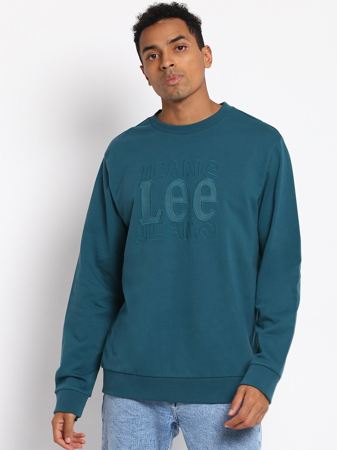 

Lee Men Sea Green Printed Cotton Sweatshirt