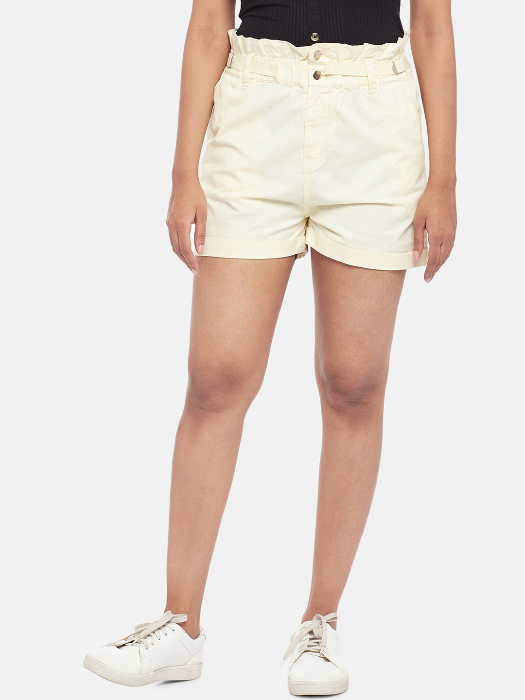 

People Women Yellow High-Rise Regular Shorts