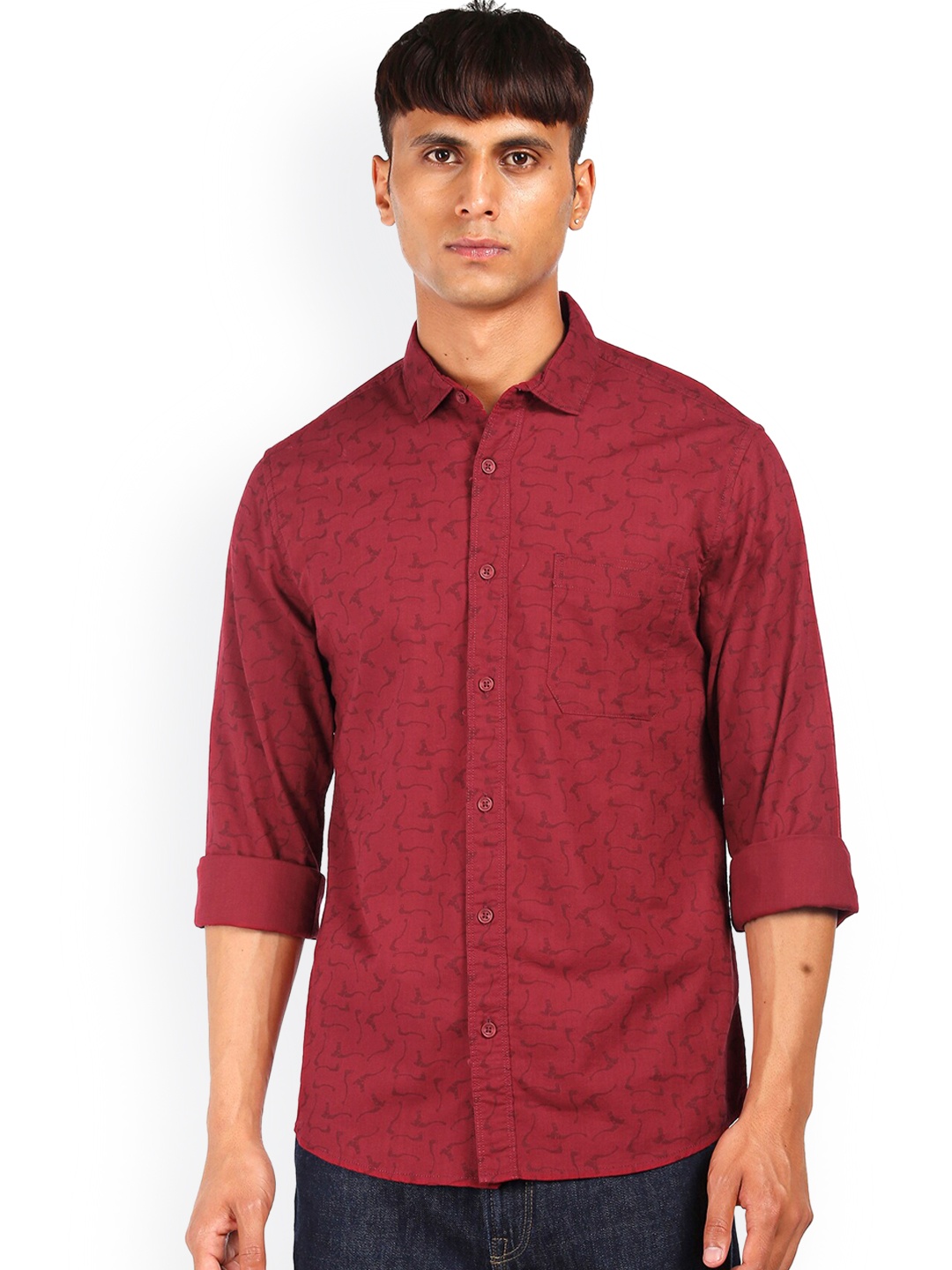 

Cherokee Men Maroon Printed Slim Fit Opaque Cotton Casual Shirt