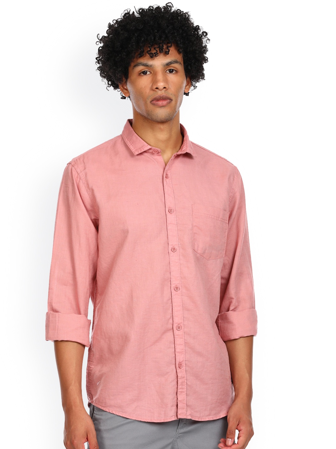 

Cherokee Men Red Solid Cotton Opaque Casual Shirt