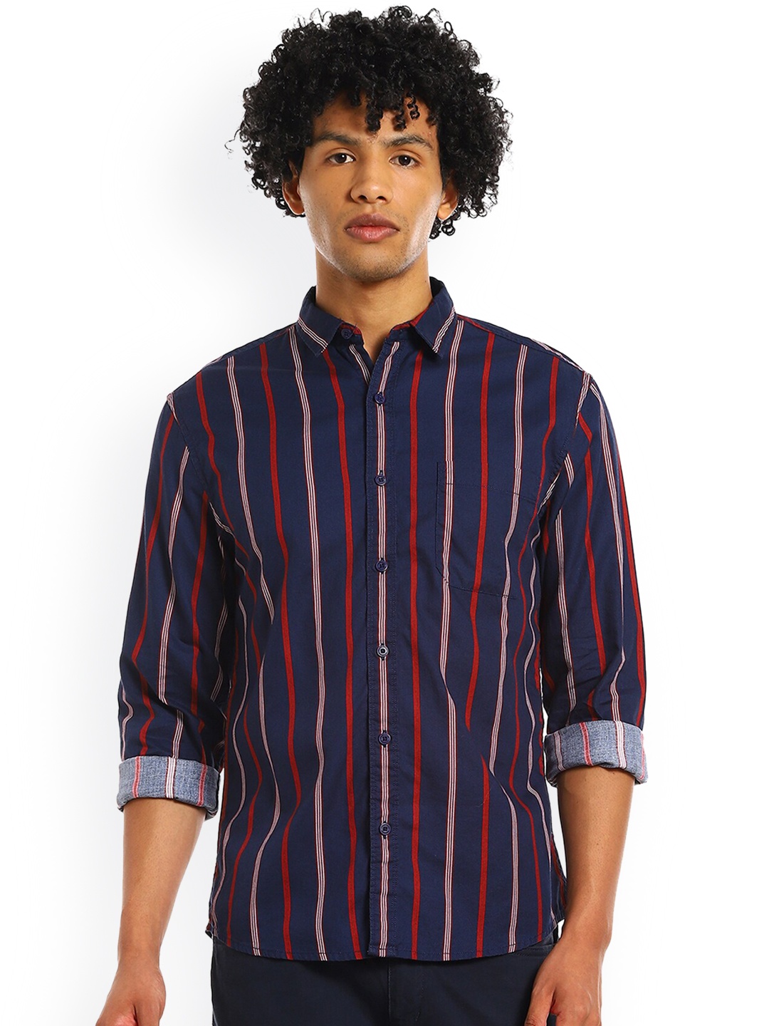 

Cherokee Men Navy Blue & Red Striped Opaque Cotton Casual Shirt