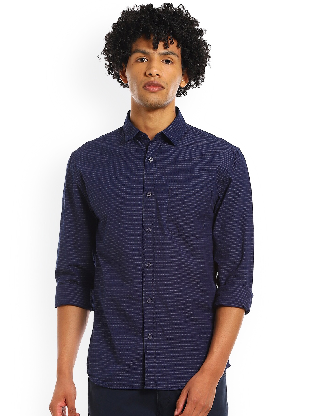 

Cherokee Men Blue Horizontal Stripes Opaque Cotton Casual Shirt