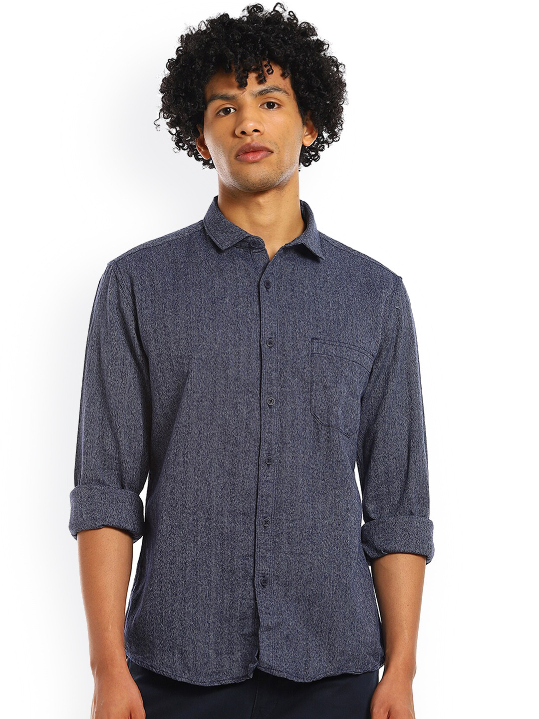

Cherokee Men Blue Spread Collar Opaque Cotton Casual Shirt
