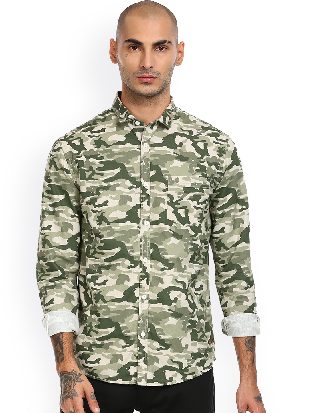 

Cherokee Men Green Opaque Printed Pure Cotton Casual Shirt
