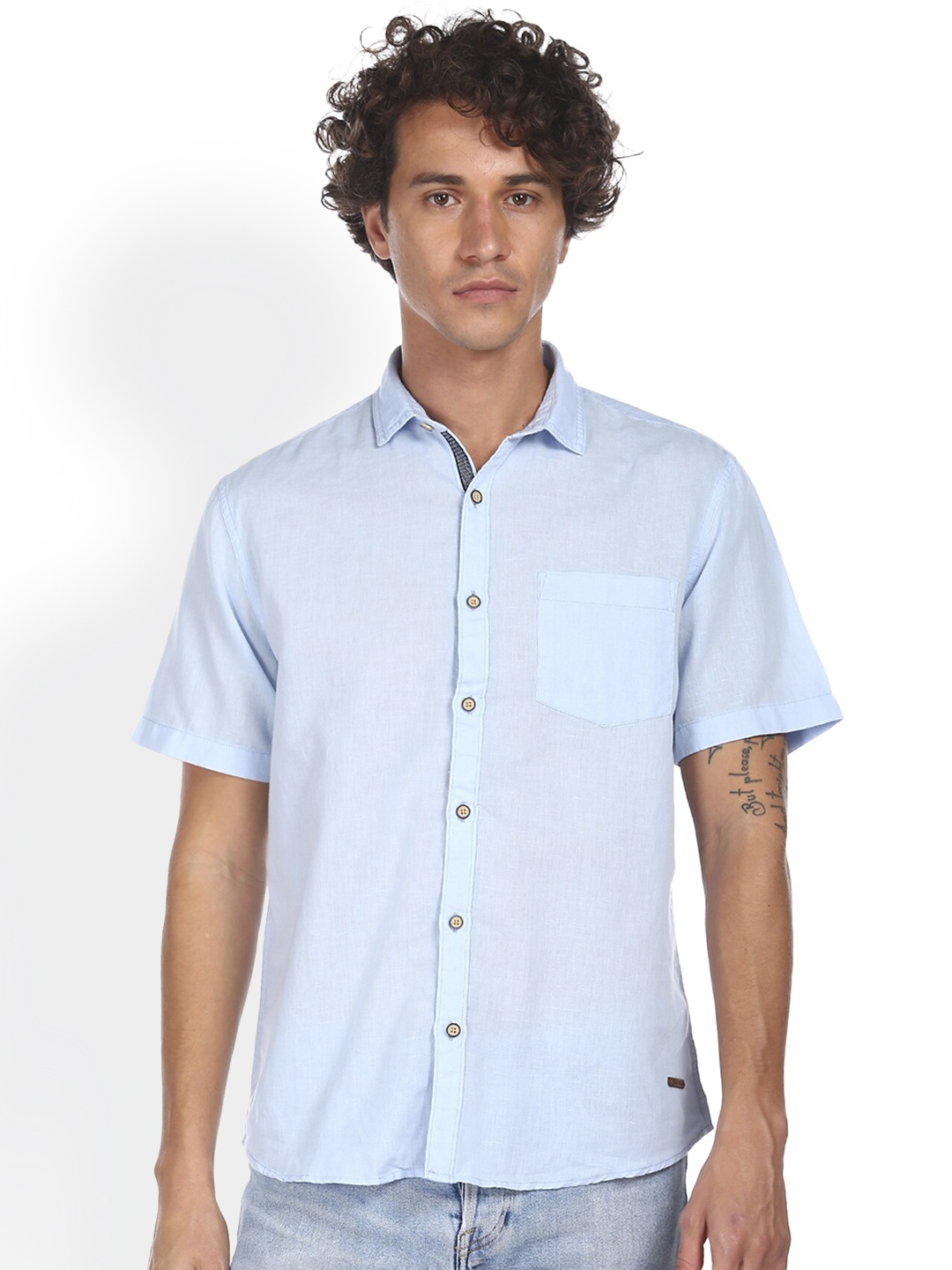

Cherokee Men Blue Opaque Cotton Casual Shirt