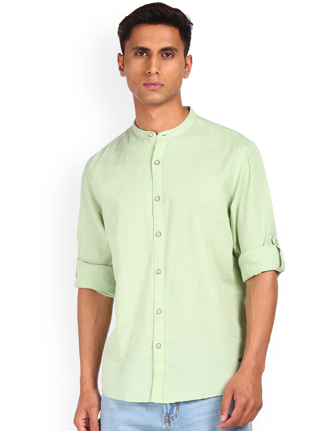 

Cherokee Men Green Opaque Cotton Casual Shirt