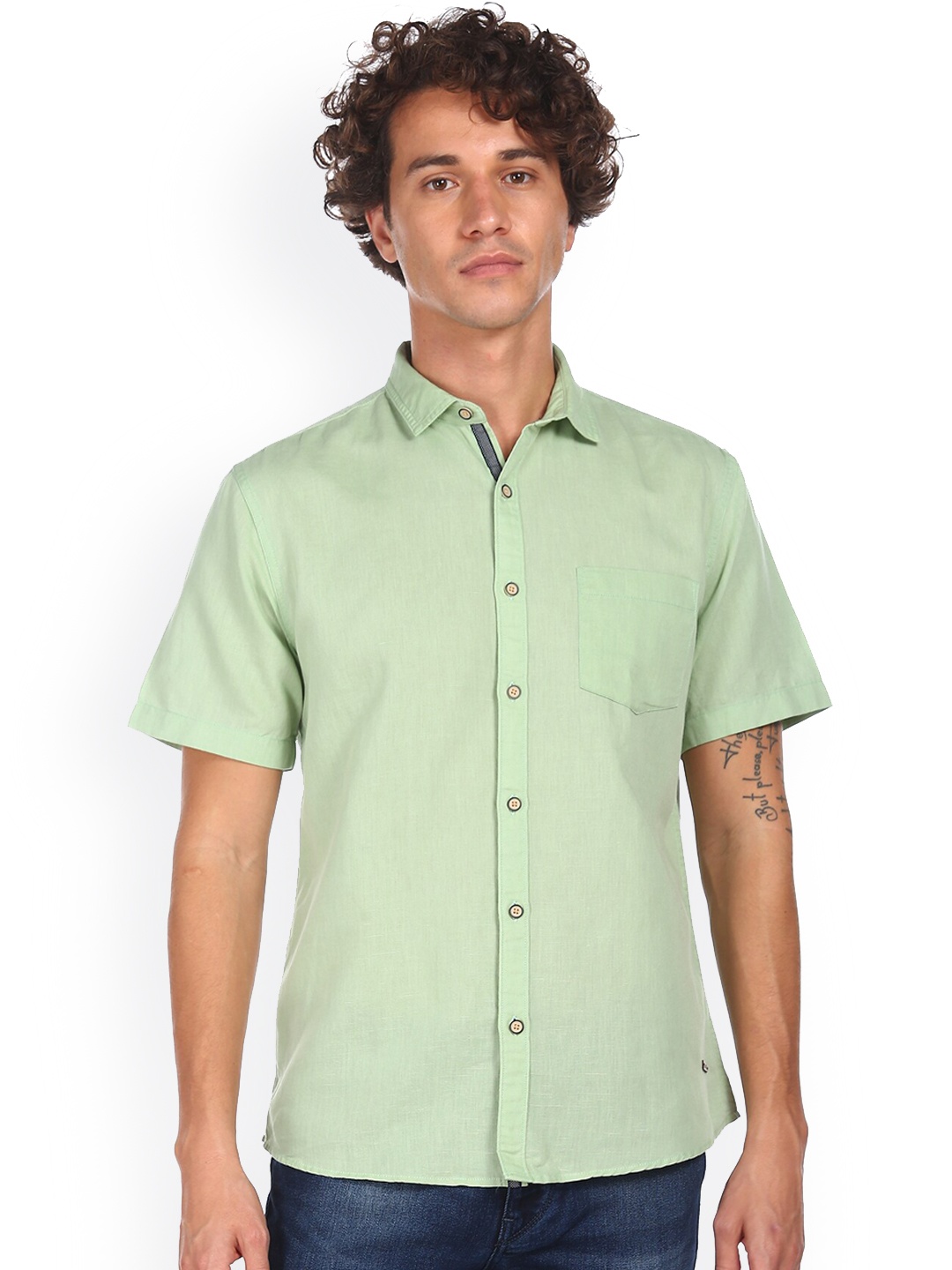 

Cherokee Men Green Opaque Cotton Casual Shirt