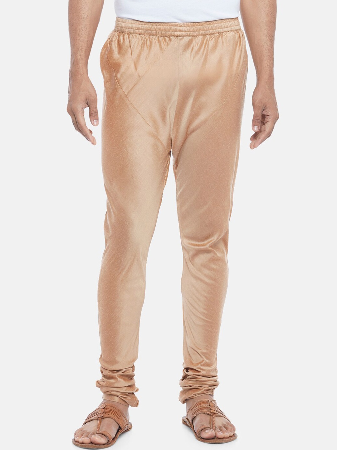 

indus route by Pantaloons Men Gold-Colored Solid Mid-Rise Churidar