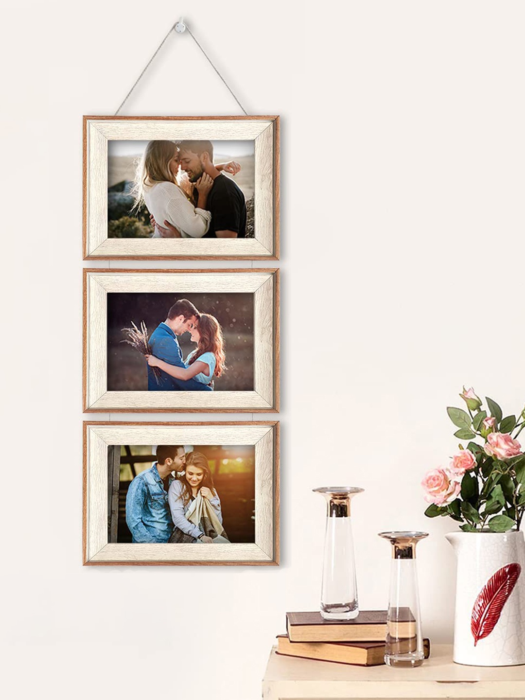 

Art Street Set Of 3 Beige & Brown Textured Wooden Wall Hanging Photo Frames