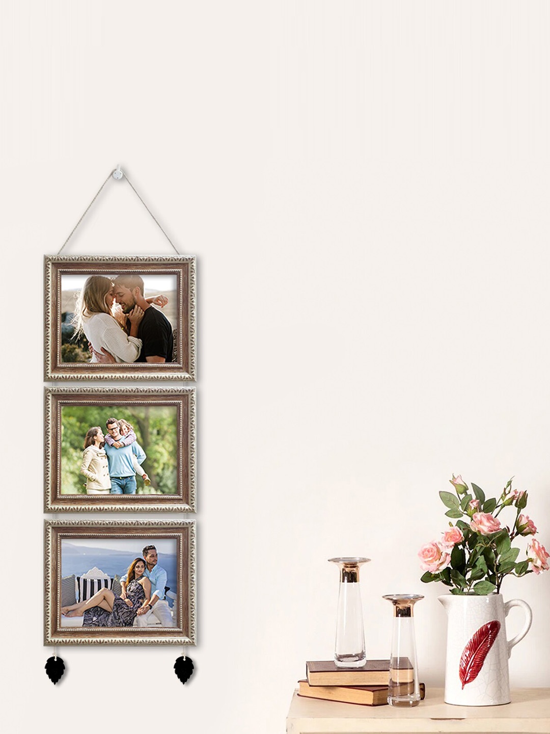 

Art Street Set Of 3 Brown & Silver-Toned Textured Wooden Photo Frames