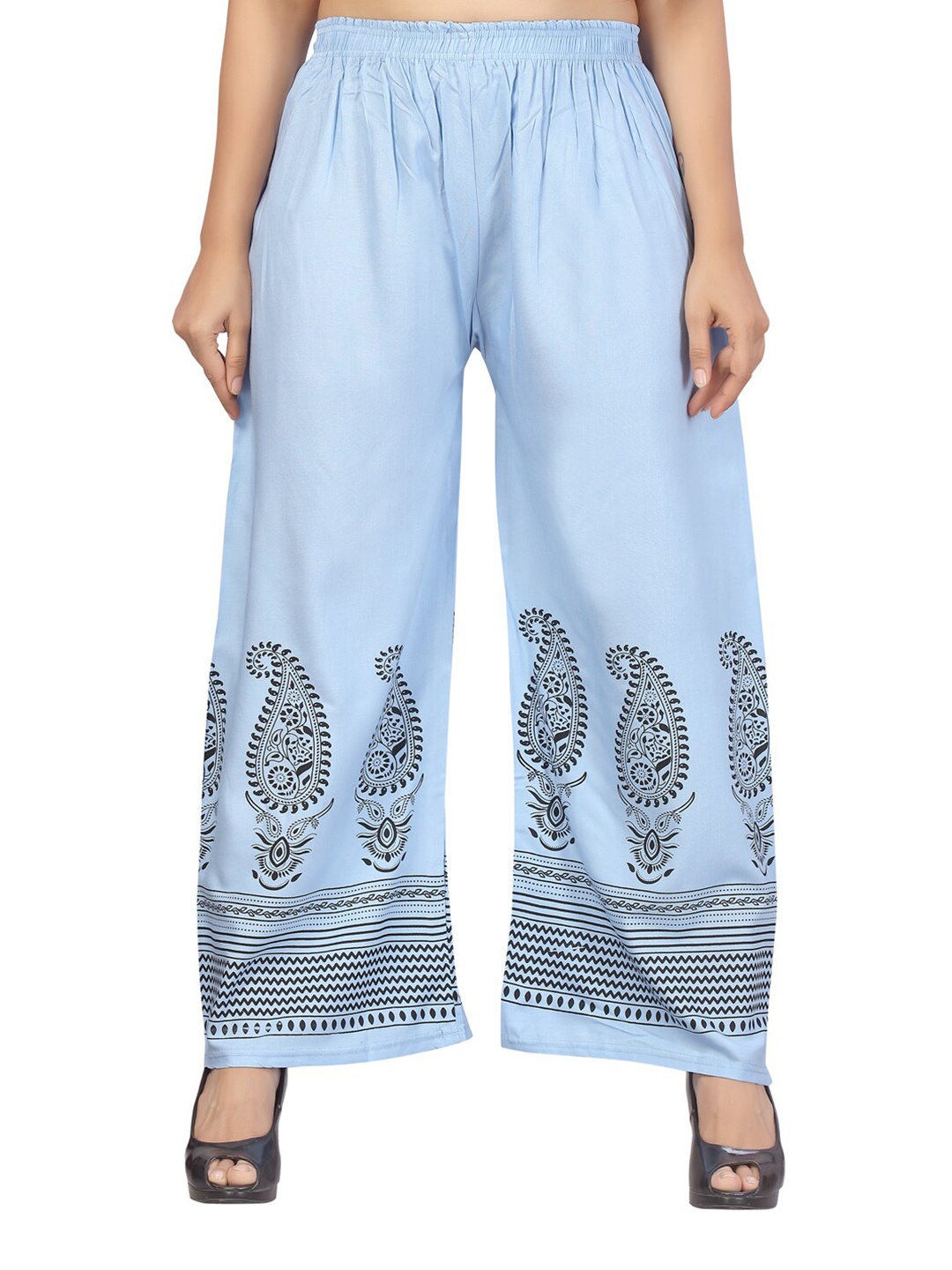 

Aarika Women Blue & Black Ethnic Motifs Printed Handloom Palazzos