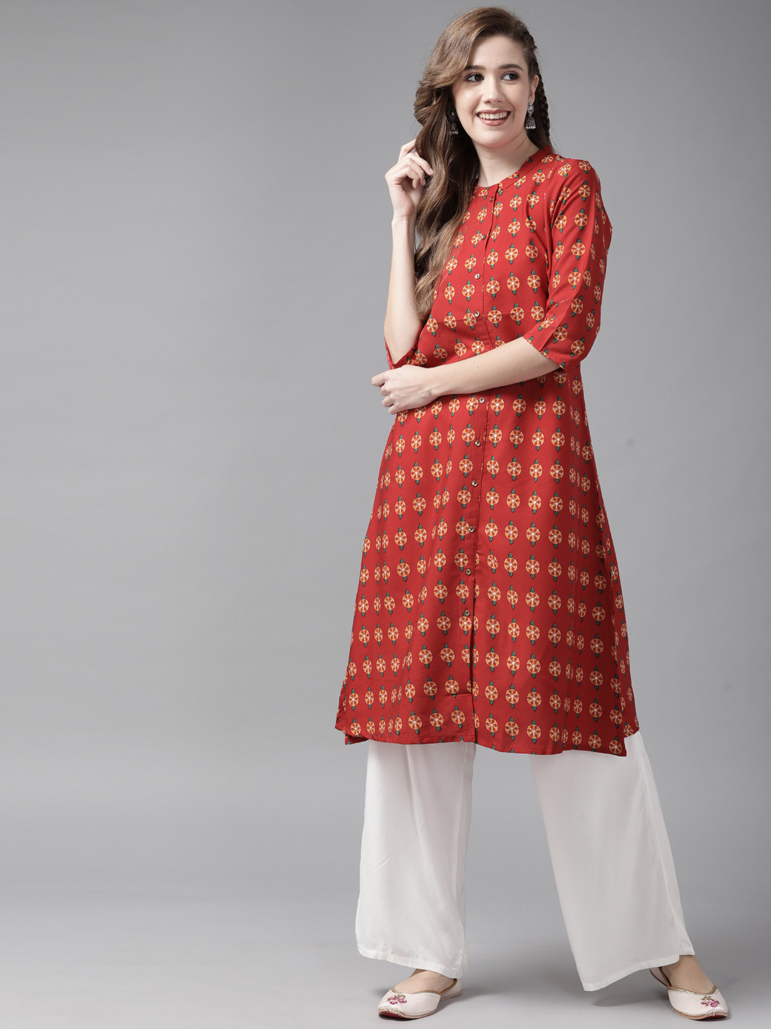 

W Women Red & Yellow Ethnic Motifs Printed Kurta